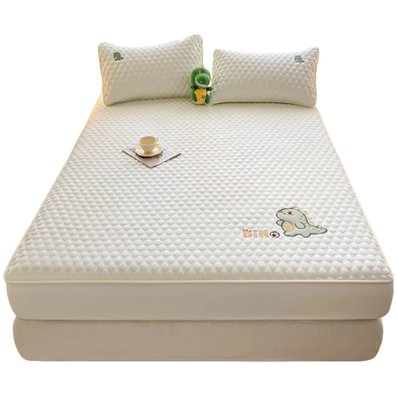 Sombrilla de cama bordada acolchada acolchada de algodón de una sola pieza cubierta protectora de colchón de algodón puro grueso 2025 nuevo juego de tres piezas de funda de cama