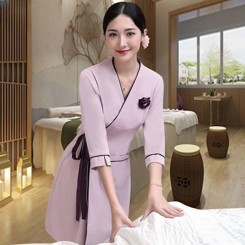 High-End Breathable Beautician Beauty Salon Work Clothes Dress Health Center Foot Bath Foot Massage Elegant Skirt Slimming Look Women