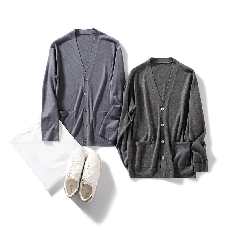 2024 Spring and Autumn Men's Fine-Spun Pure Cashmere Cardigan V-Neck Button Sweater 9513 Casual Versatile Cashmere Selection