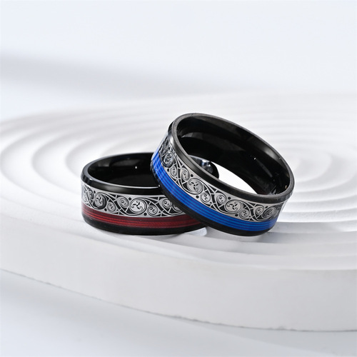 New Daihao stainless steel men's and women's jewelry 8mm wide titanium steel curved electric black inlaid guitar string ring