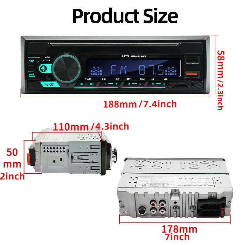 740 Single-Cylinder Long Double USB Car Bluetooth Mp3 Player 12V Neutral Fm Radio Cross-Border Hot Sale