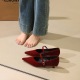 2388 Korean style pointed shallow mouth straight buckle strap low heeled women's shoes with high-end suede workplace single shoes for women