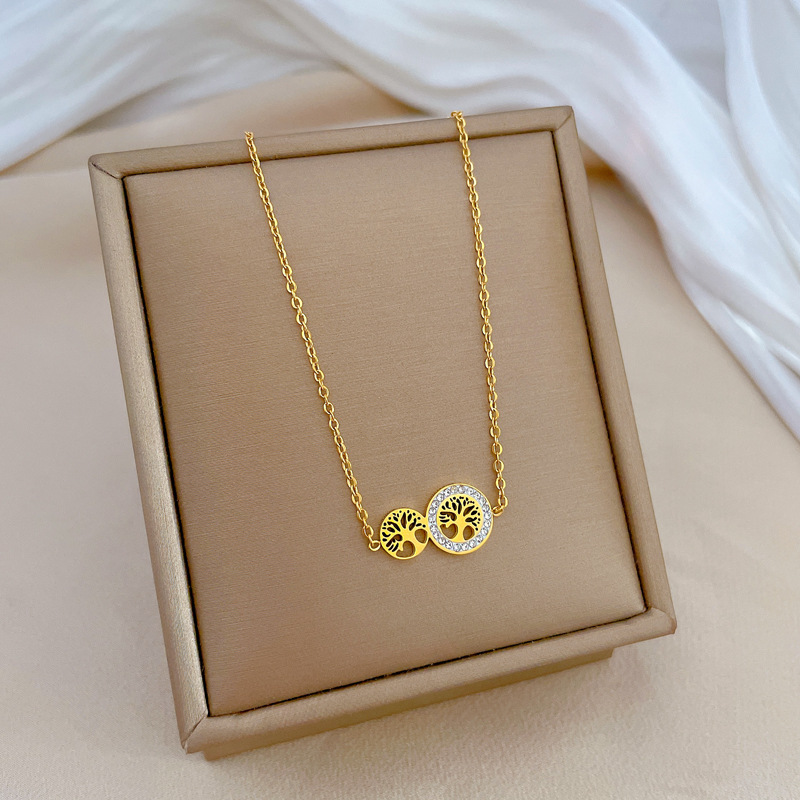 【Tutto il corpo in acciaio al titanio】 Personalità dell'albero della vita minimalista. Collana d'oro vero nella fornace eolica. Maglia interna femminile_voghion.com