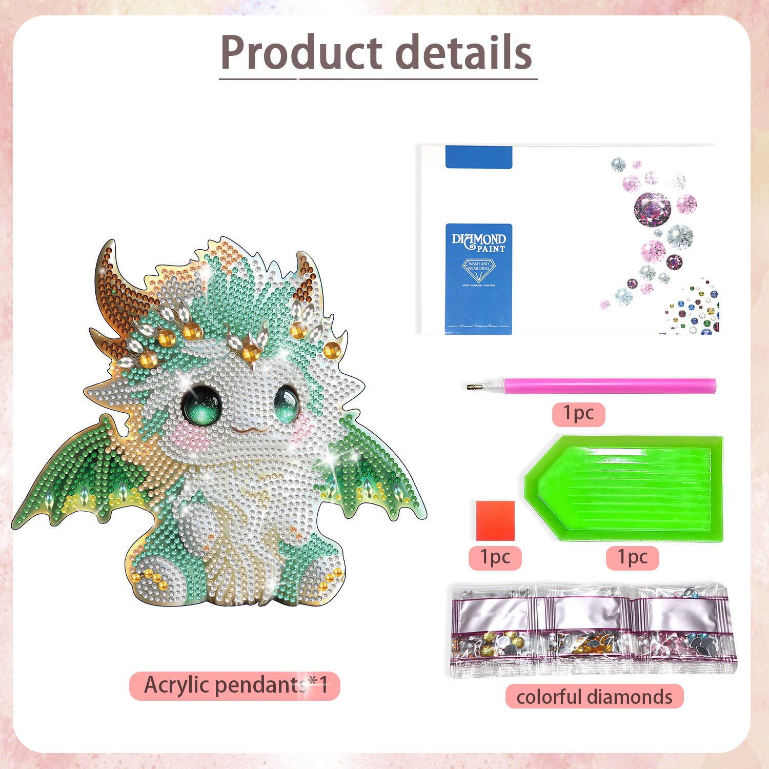 Pintura de diamantes 5D transfronteriza hecha a mano DIY, adorno de juguete de cartón tridimensional, dinosaurio de dibujos animados, pintura de diamantes para niños.