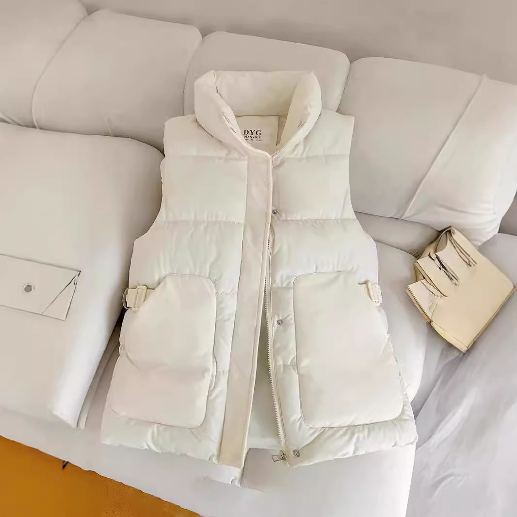 2024 nuevo chaleco de plumón de algodón mujer delgado estilo de moda extranjero estilo de moda collar clip cintura de hombro sin mangas universal