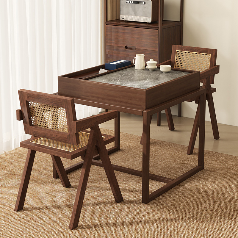 Mesa de té de madera sólida del balcón, nueva mesa cuadrada china, mesa casera simple, mesa de té cuadrada Zen casual