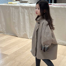 2025秋季新款童装 韩版童装 女童立领单排扣中长款风衣 儿童外套