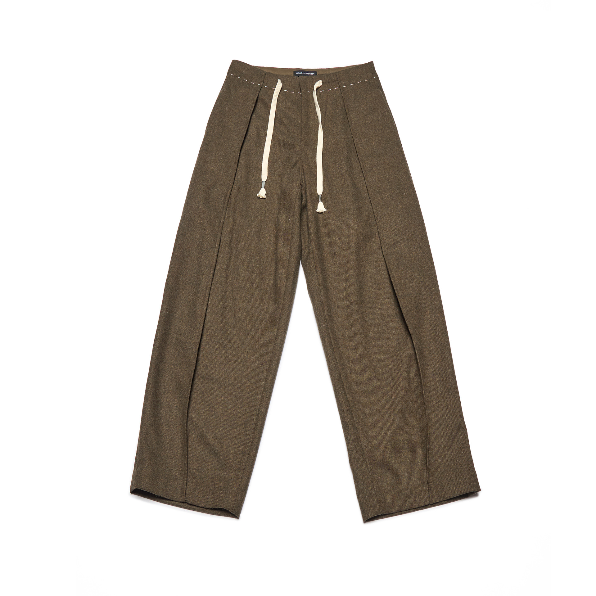 [時を知る] 新品のウールの手作りのハンギングテーパードパンツV7759