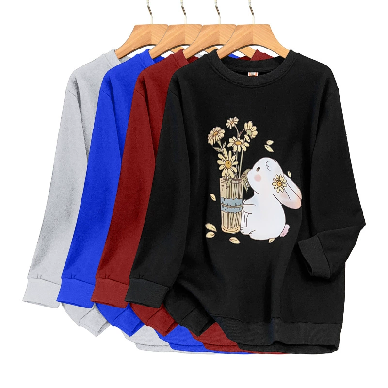 Fleece sweatshirt with a round collar, long-sleeve, plus size, increased thickness