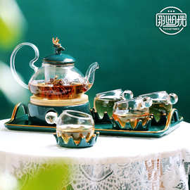 3OBR 欧式茶具花茶杯套装 精致英式下午茶具耐高温玻璃花茶壶
