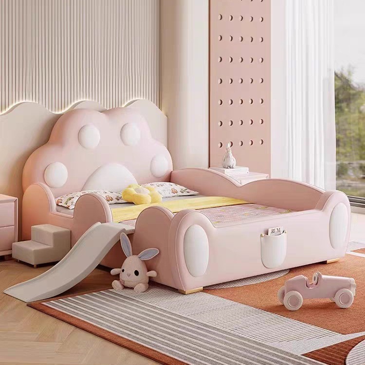 猫の爪の形の子供のベッドのクリーム風の女の子の王女のベッドの赤ちゃんのガードレールのベッドの1.2mの女の子のシングルベッドの滑り台|undefined