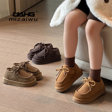 2025冬季儿童雪地靴反绒牛皮勃肯棉鞋穆勒鞋系带男女童低帮袋鼠鞋