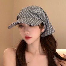 韩系条纹复古头巾帽子男女春夏防晒三角巾鸭舌帽户外嘻哈包头帽子