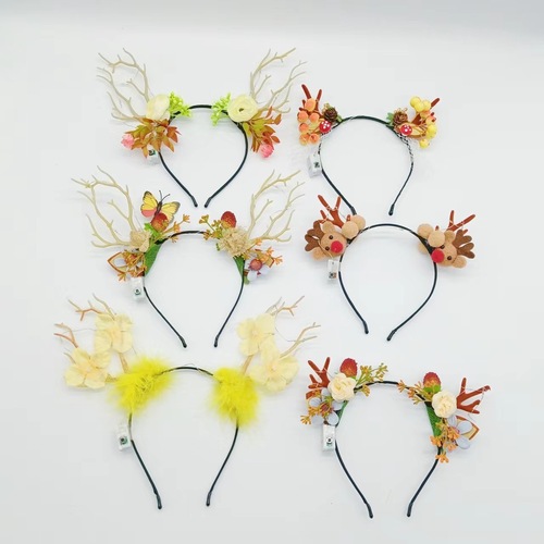 Cross-border wholesale new trendy forest system headband Christmas deer antler head accessory gift glowing hair tie street stall toy