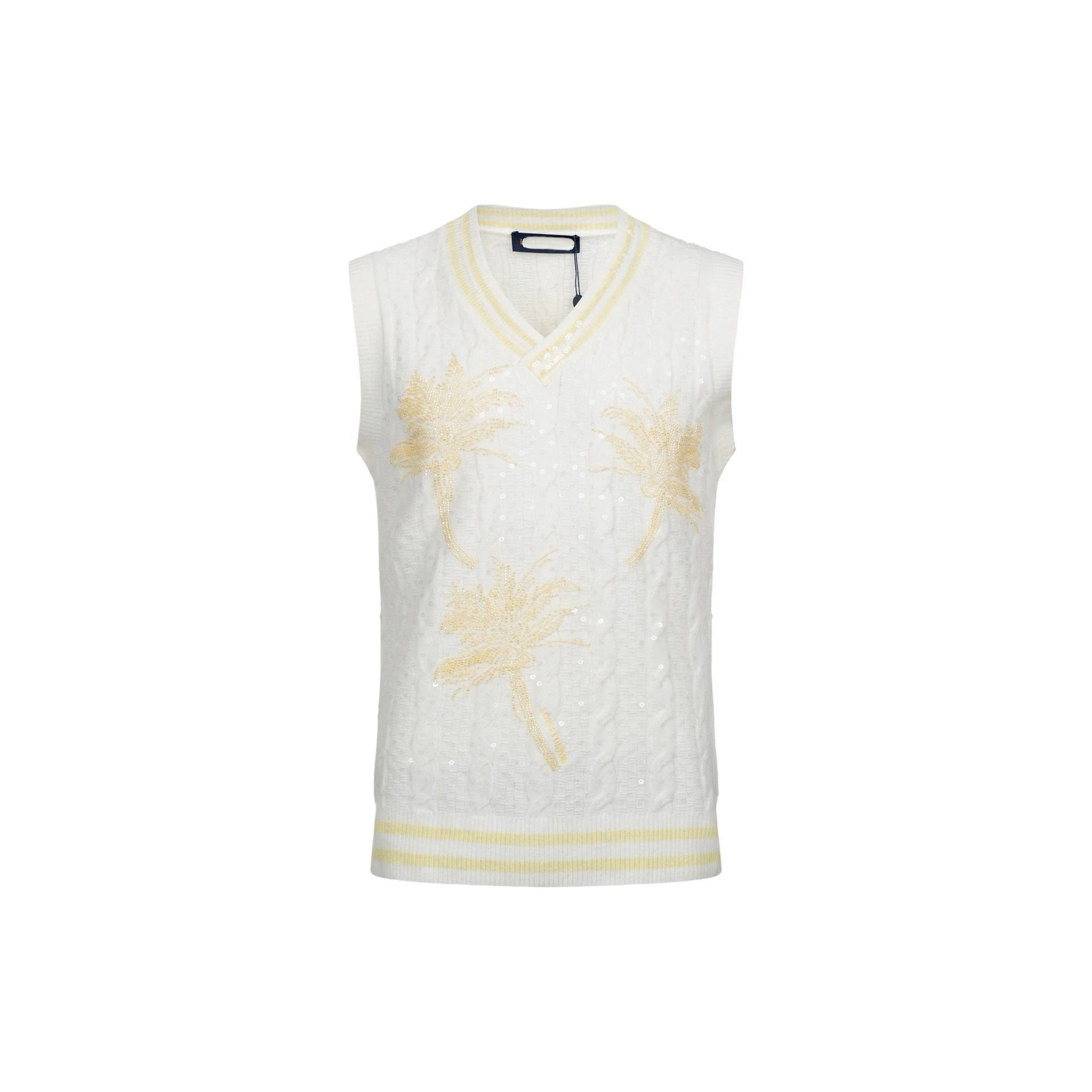 High-quality, high-version Louis Vuitton palm tree beaded sequin cable knit vest, unisex style, perfectly matched.