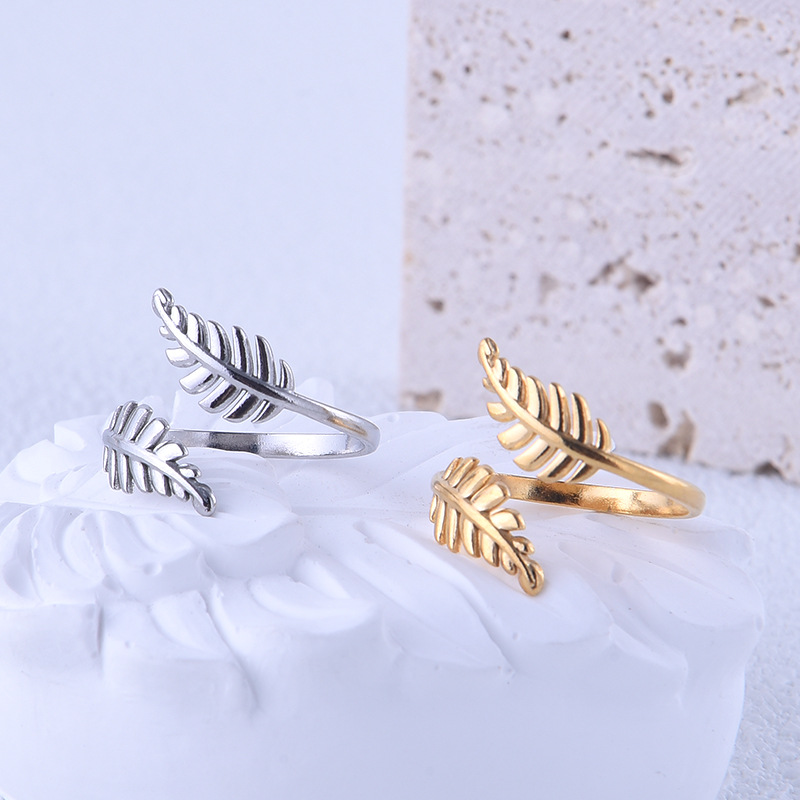 8g Weight 0.03µm-0.05µm Gold Plating Thickness PVD Coated Real Gold Plated Leaf Titanium Steel Simple Style Waterproof Non Tarnish Open Ring