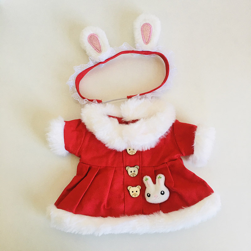 兔耳帽+毛领大兔红裙