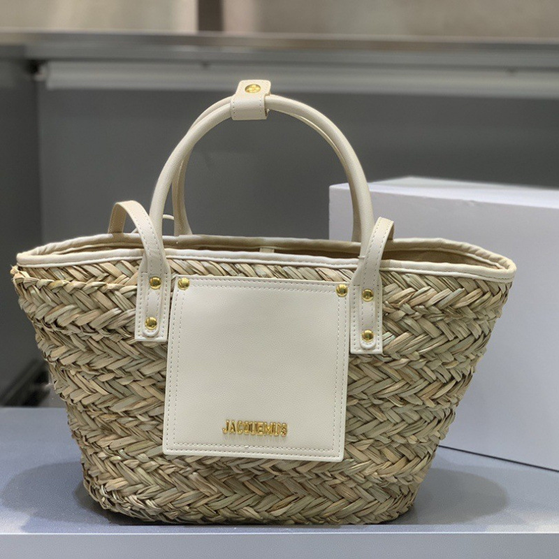 Jacquemus2025 New Braided Cabbage Basket Cowhide Edge Shoulder Handbag Casual Beach Bag for Women