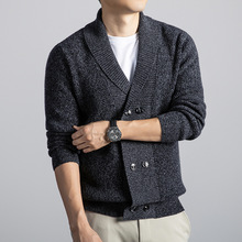 男士100纯羊毛衫开衫冬季加厚翻领毛衣韩版懒散风宽松保暖外套男