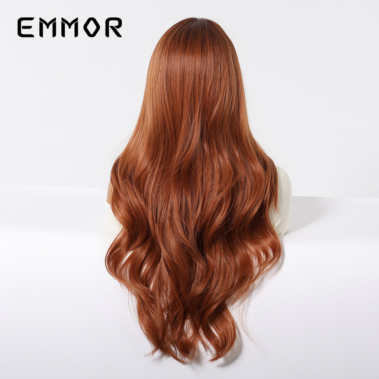 EMMOR Amazon Comercio exterior transfronterizo Venta caliente Modelo de corte medio, ondas grandes, cabello largo y rizado, peluca naranja sucia, tipo de cabello completo