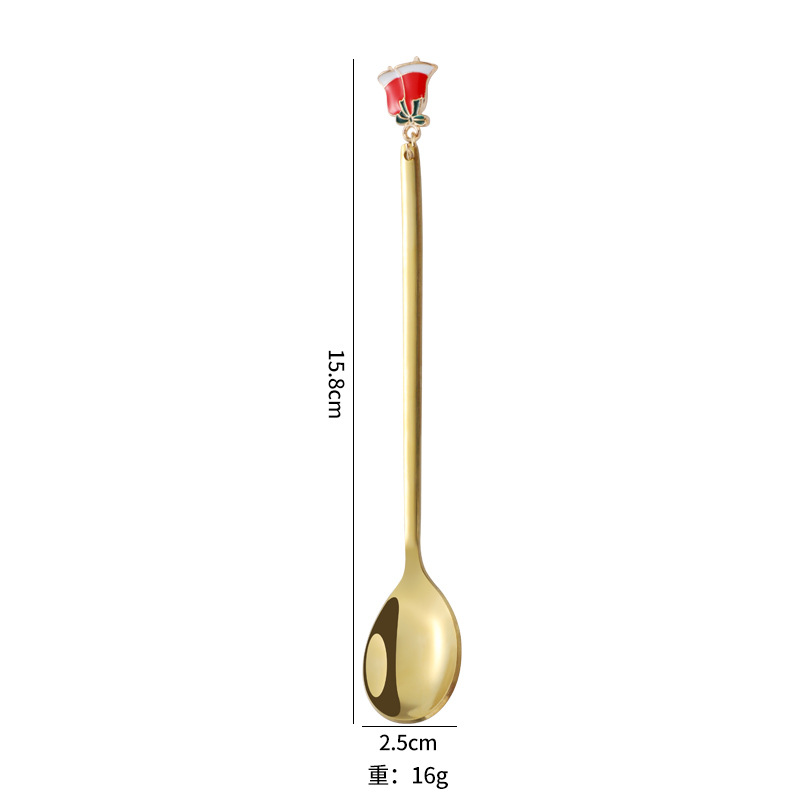 Juego de cuchara de acero inoxidable de Navidad de dibujos animados Cuchara pequeña linda de alto valor Cuchara de postre dorado Cuchara para mezclar café