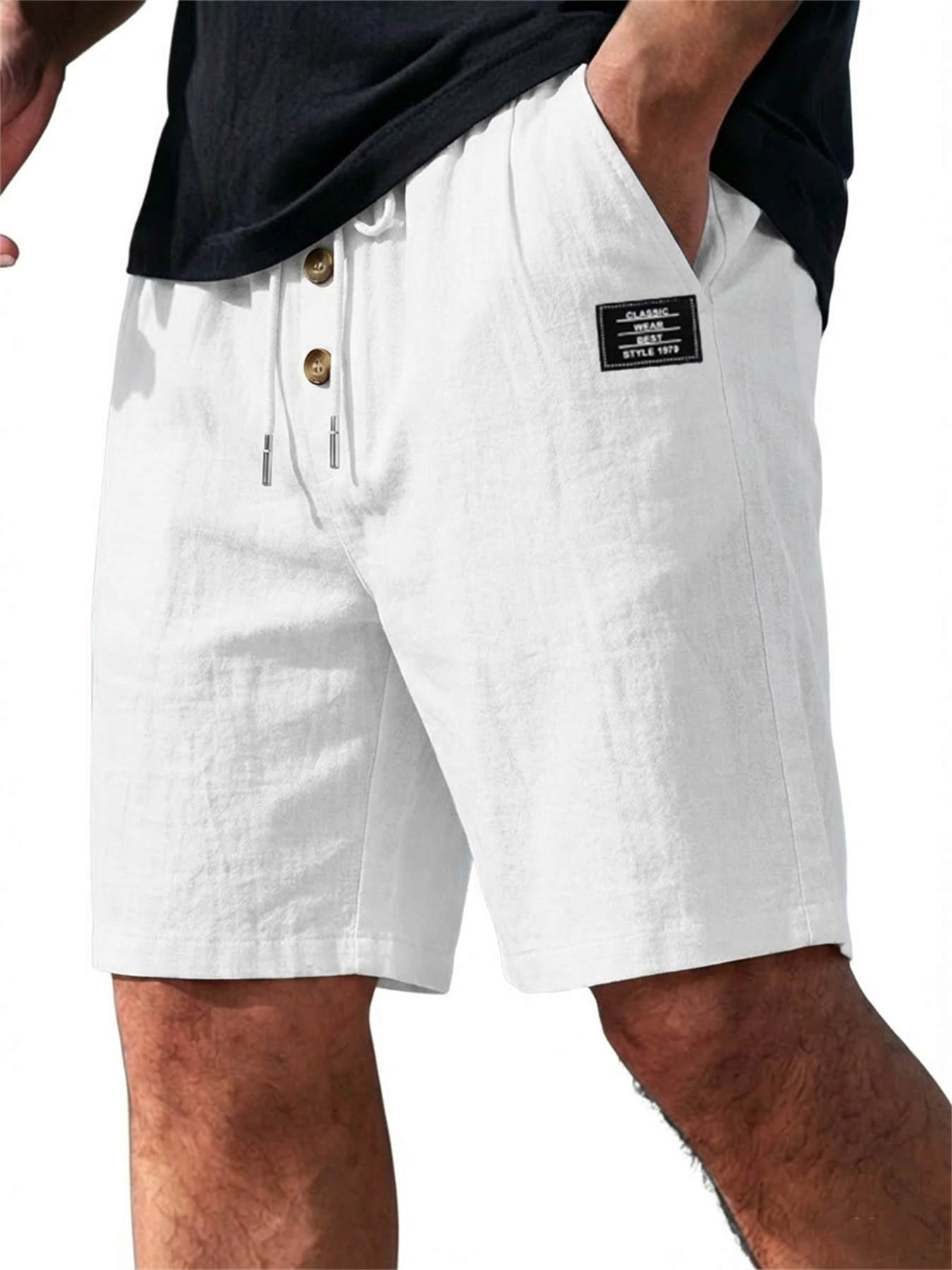 Men's Summer Cotton Linen Blend Loose Fit Solid Color Casual Shorts Trendy Sports plus Size mid Waist Beach Wear_viptrois.com