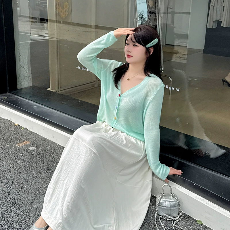 Вязаный тонкий свитер, кардиган, 2025 года, plus size