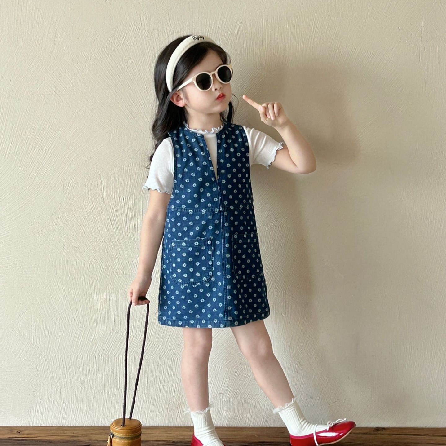 姐姐妹妹装2025春夏款中小童小碎花牛仔裙连衣裙内搭一套宝宝套装