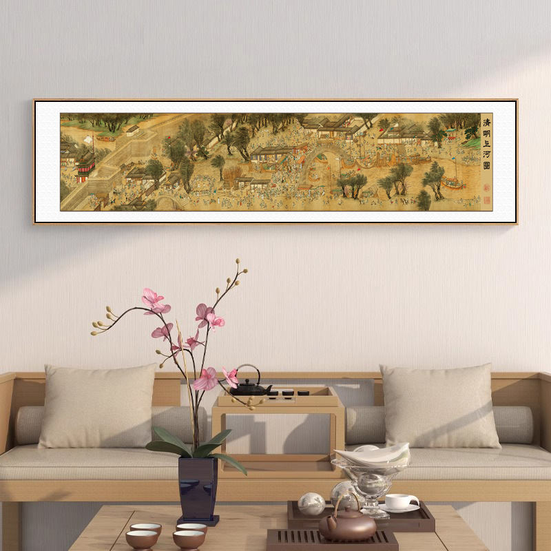 千里江山图装饰画清明上河图挂画客厅背景墙国画办公室茶室壁画