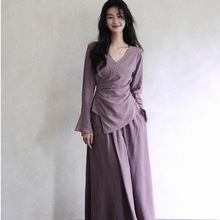 批发新中式紫色长袖连衣裙子2025秋季新款女装感穿搭一整套装长裙