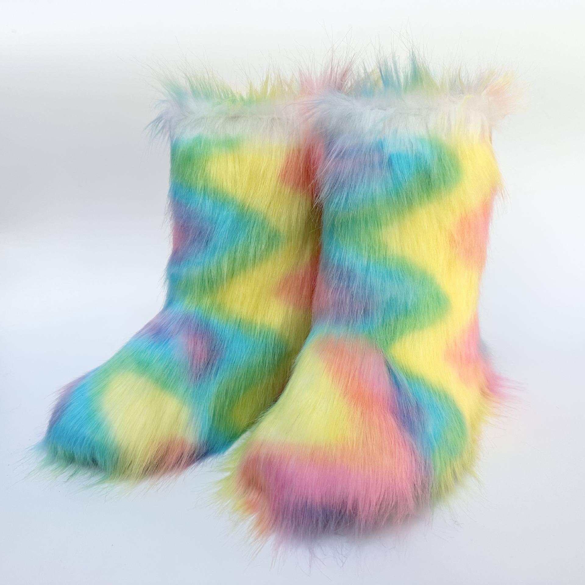 Bottes de neige mi-tubes surdimensionnées en fourrure épaisse_voghion.com