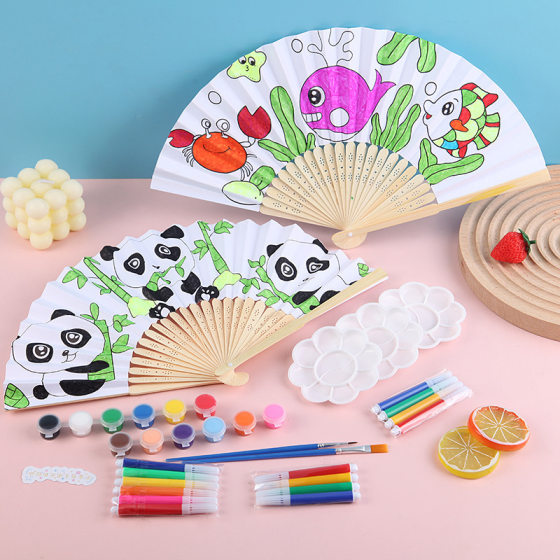 New 7-inch Colored Paper Fan Children's Graffiti Folding Fan Kindergarten Handmade DIY Painting Fan Stall Painting Toys