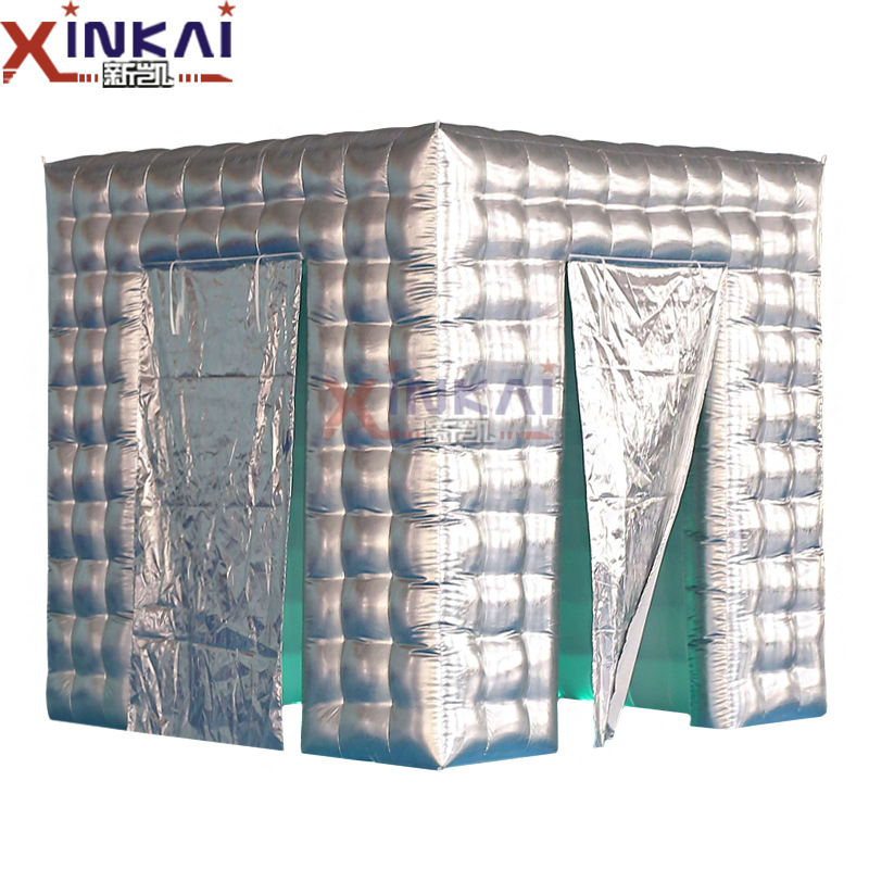 电商定制婚礼派对灯光屋 可移动充气屋 外黑内白双中门充气照相亭