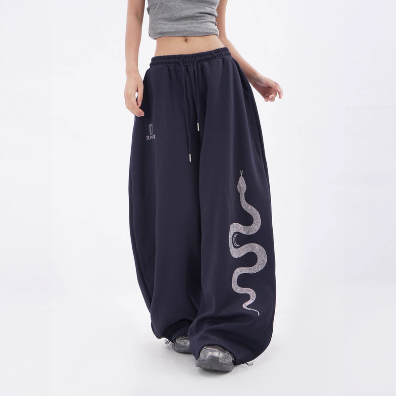 American Retro Snake-Patterned Street Dance Casual Sports Pants Jazz Loose Hip-Hop Straight Wide-Leg Pants