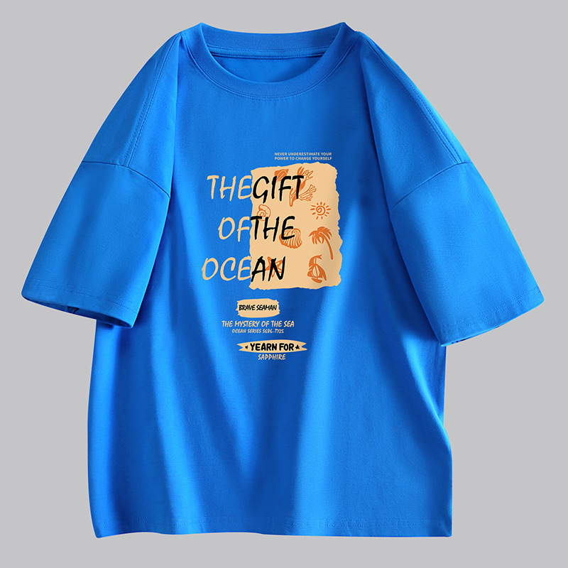 NASAGISS nombre conjunto pesado algodón camiseta de manga corta hombres y mujeres misma marca de moda suelta pareja juventud verano