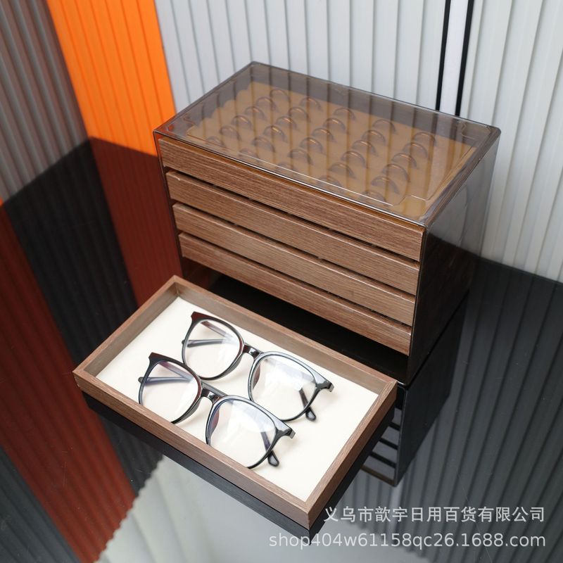 平替款首饰盒胡桃木纹复古化妆台珠宝吊坠戒指项链耳环耳钉饰品展|undefined
