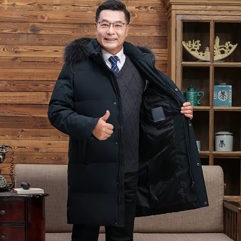 2024年中老年羽绒服男爸爸冬季外套加厚保暖中长款白鸭绒新款上市