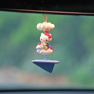 Car interior decoration KT car air freshener car pendant rearview mirror decoration car accessories (Sürətlər qutusu və əl tormozu başlıqları) - white-pony-sitting-on-a-cloud-with-a-blue-airplane-car-hanging-ornament