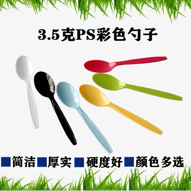 Plastic disposable multicoloured spoon, (Physicals), increased thickness