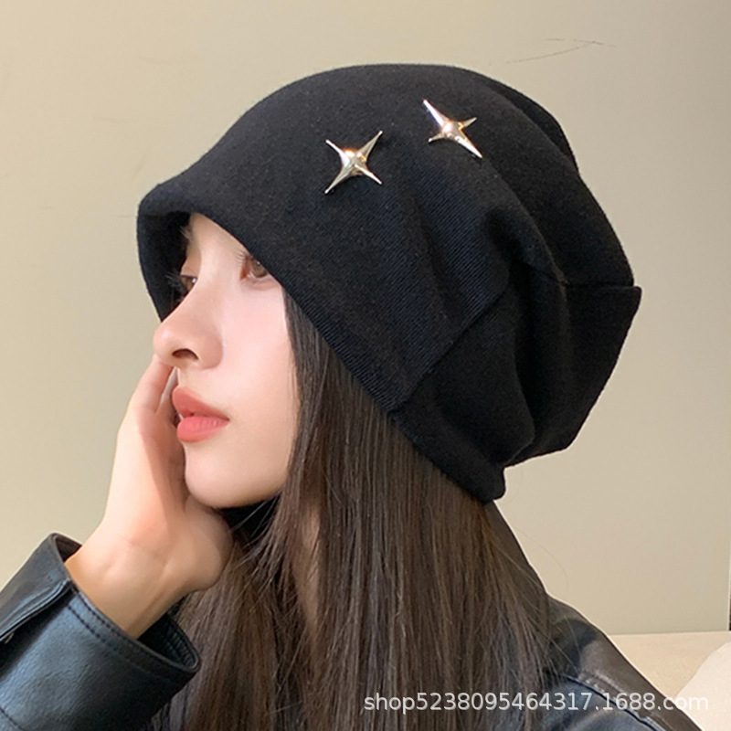 2025新款冷帽堆堆帽子女士春秋大头围月子帽保暖护耳套头针织帽潮|undefined