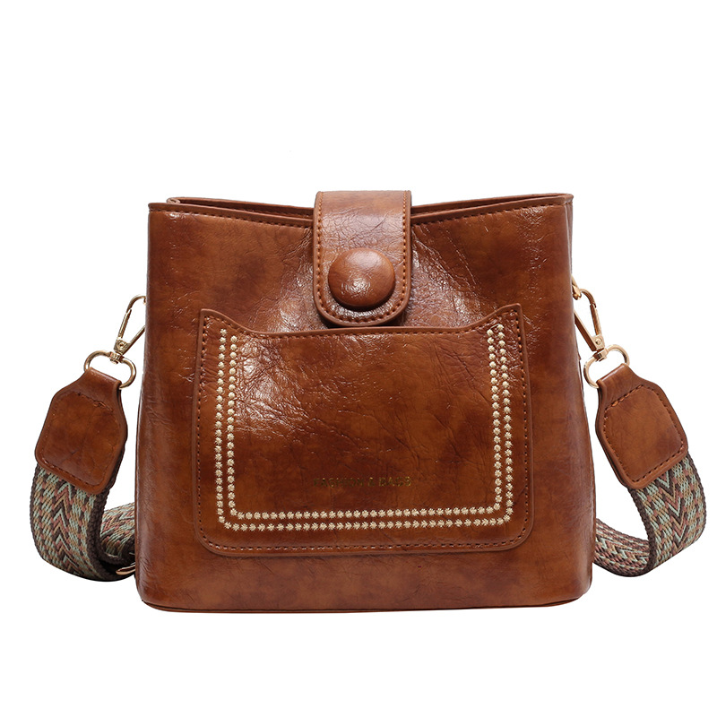 secchiello con nastro allargato colorato per donna, nuova moda retrò, borse a tracolla in pelle PU_voghion.com