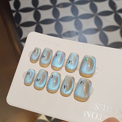 【藍眼淚】2024新款夏季顯白清透裸色系藍眼淚貓眼純手工穿戴甲