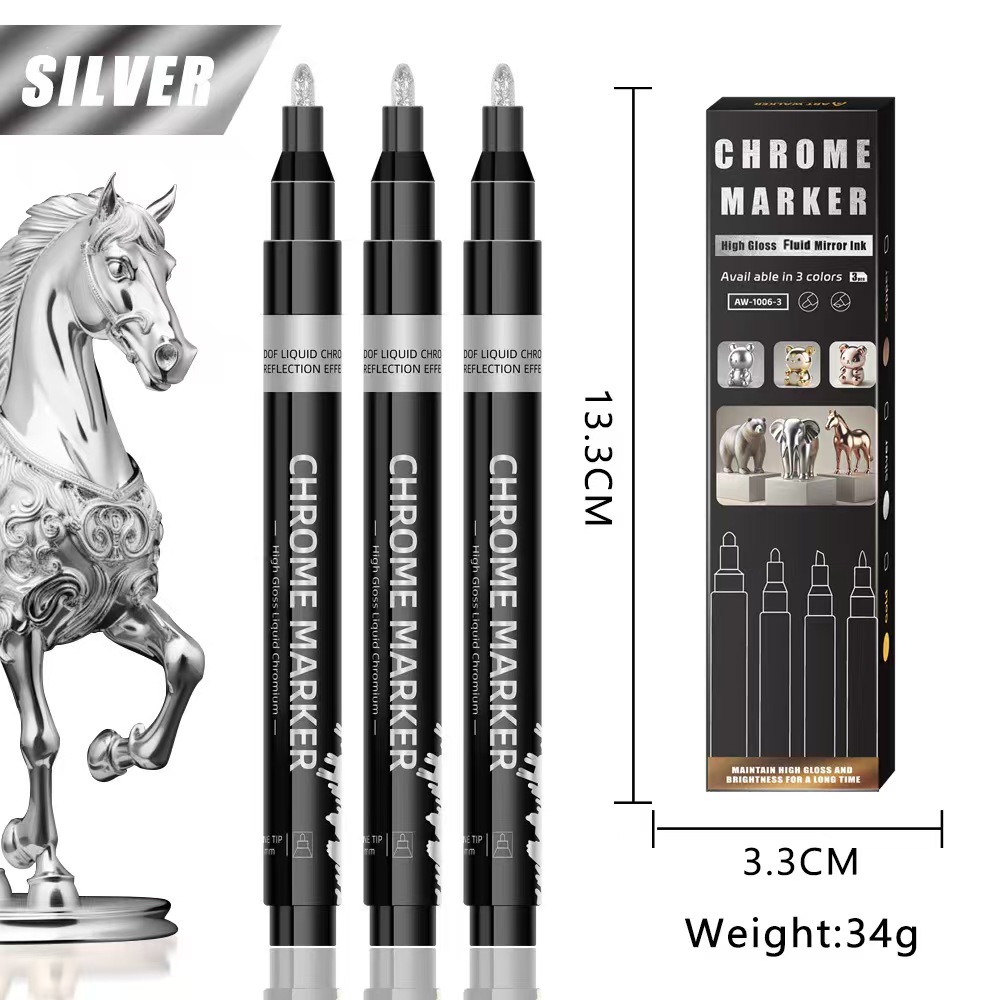 Chrome-Plated Pen, Electroplated Metal Marker Pen, Touch-Up Pen, Color Touch-Up Pen, Waterproof, Non-Fading Signature Pen, Metal Touch-Up Pen