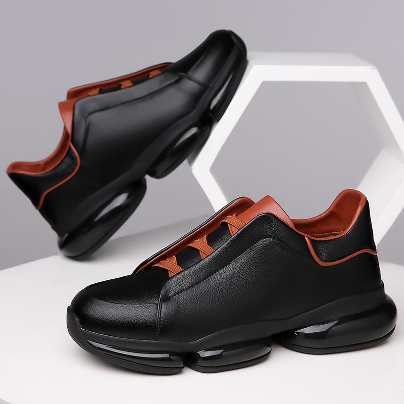 Giày sneaker nam da bò cổ thấp gót 3–5 cm đế cao su chống trượt thoáng khí — 1158 màu nâu, 1159 màu đen