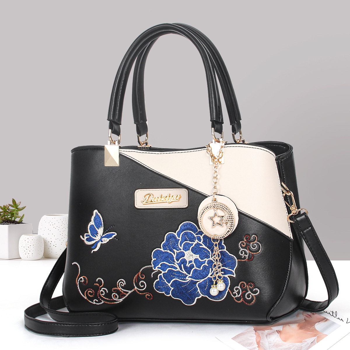 Bolsa de mano de gran capacidad, bolsas de regalo de flores de peonía, bolsas de hombro, bolsas dignas.