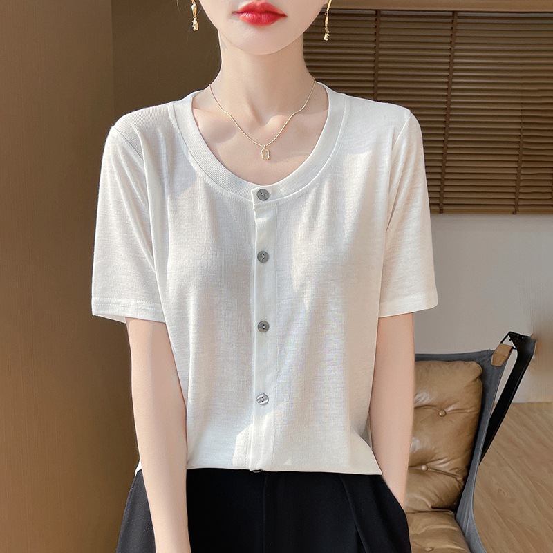 Thin summer cardigan with a round collar