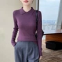 翻领长袖修身显瘦针织衫