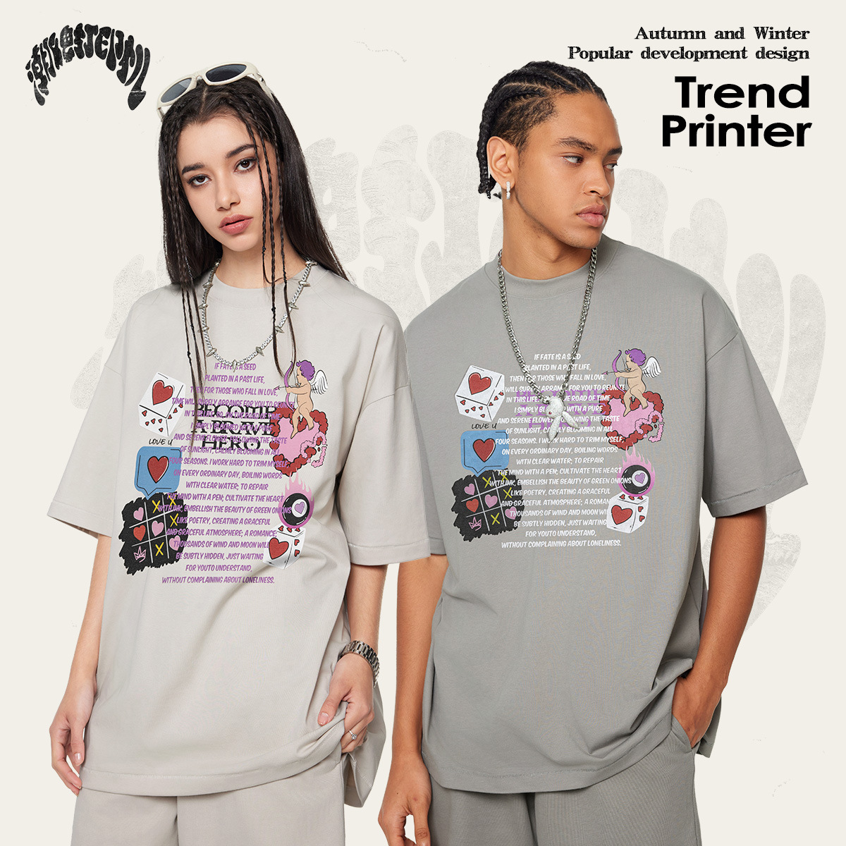 2025 primavera y verano Europa y América marca de moda digital suelta impresión de inyección directa marca de moda retro cuello redondo camiseta de manga corta hombre transfronterizo