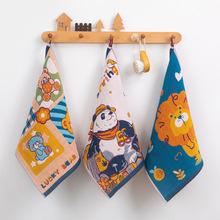 纯棉提花纱布草莓派对方巾儿童现货批发卡通幼儿园挂绳洗脸小毛巾