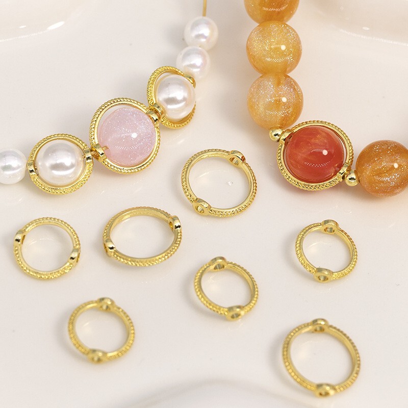 Alloy color retaining lace cover beads bead ring twist double hole ring beads ring handmade beaded diy accessories pearl ring Alloy color retaining lace cover beads bead ring twist double hole ring beads ring handmade beaded diy accessories pearl ring